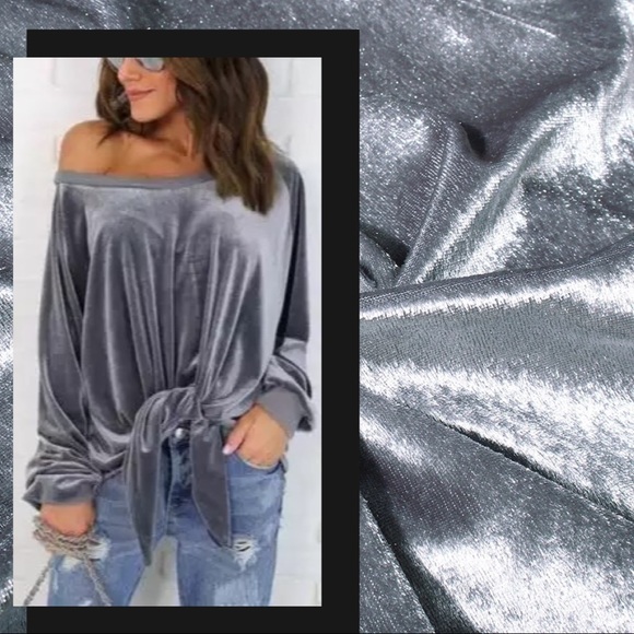 Boutique Tops - Off Shoulder Velvet Long Sleeve Tie Front Hem NWT